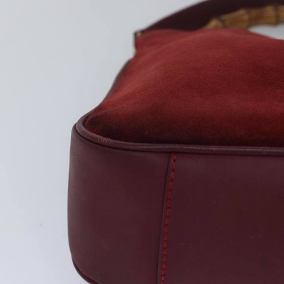 GUCCI Bamboo Hand Bag Suede 2way Red 001 1638 Auth 79161 - Picture 12 of 16